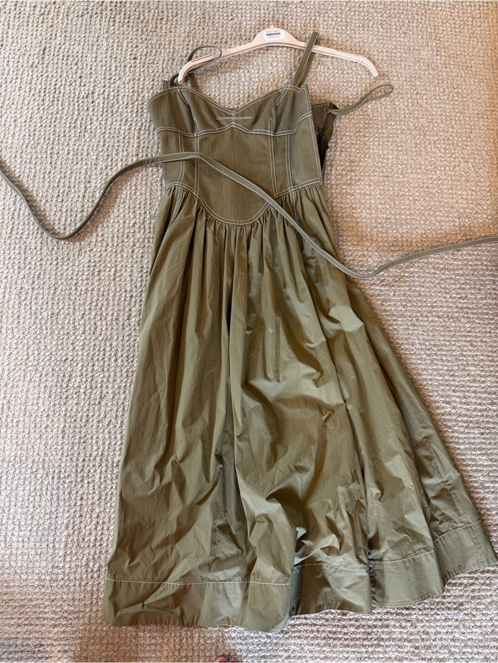 Tory Burch Olive Green Cotton Twill Dress with Tie-Strap Bodice - Picture 5 of 5